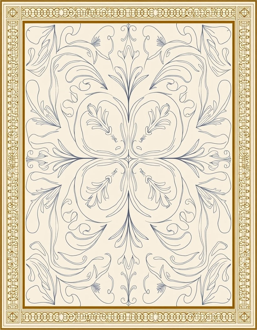 Classic Cream and Blue Floral Scroll Rug