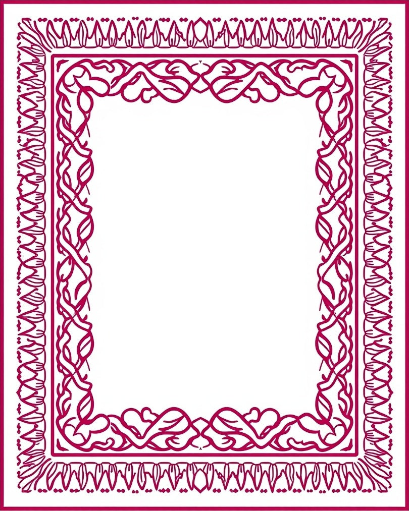 Crimson Ornate Vine Border Rug