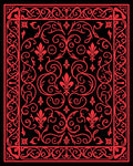 Elegant Red Fleur-de-lis Scrollwork Rug