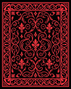 Elegant Red Fleur-de-lis Scrollwork Rug