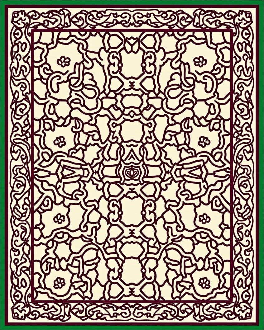 Cream Burgundy Interlocking Floral Scroll Rug