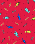 Vibrant Whimsical Fish Blue Yellow Red Rug