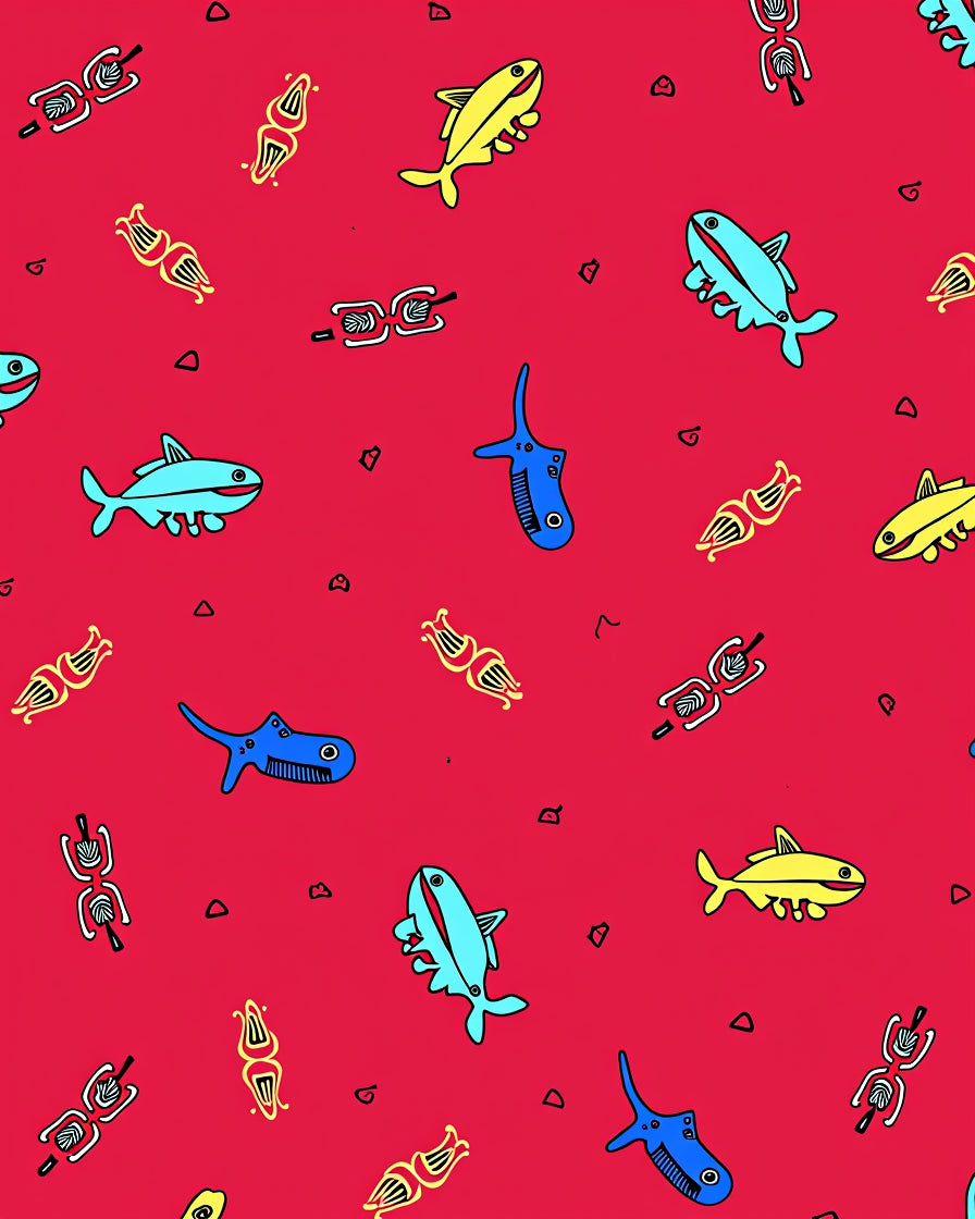 Vibrant Whimsical Fish Blue Yellow Red Rug