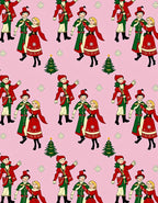Vintage Carolers Christmas Trees Pink Rug