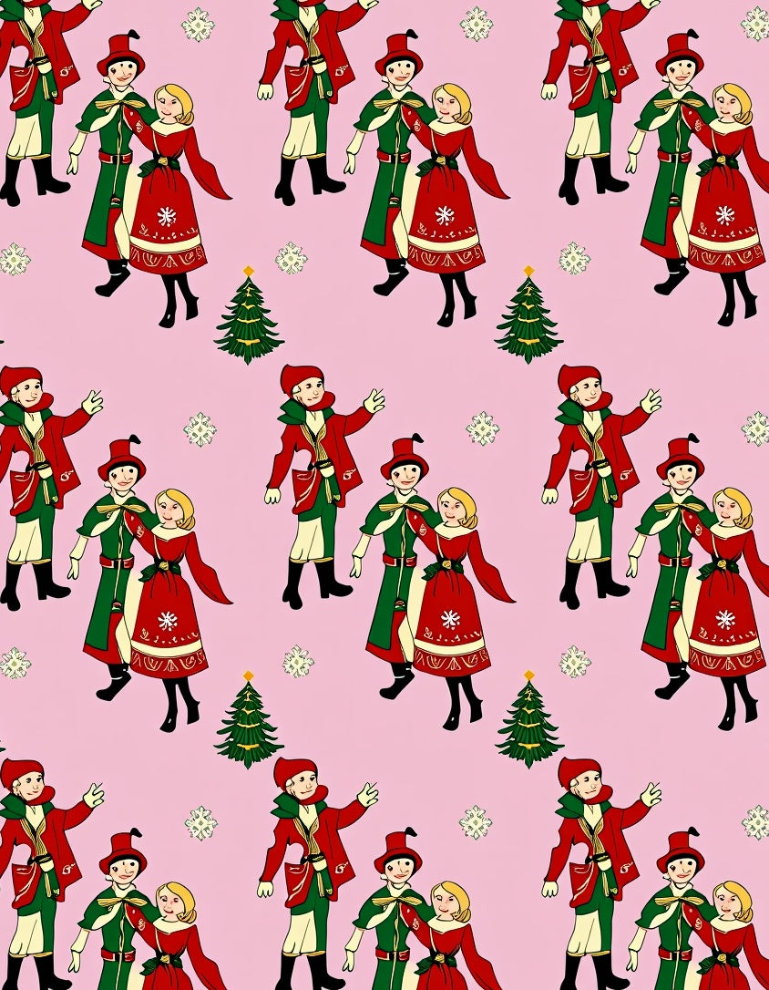 Vintage Carolers Christmas Trees Pink Rug