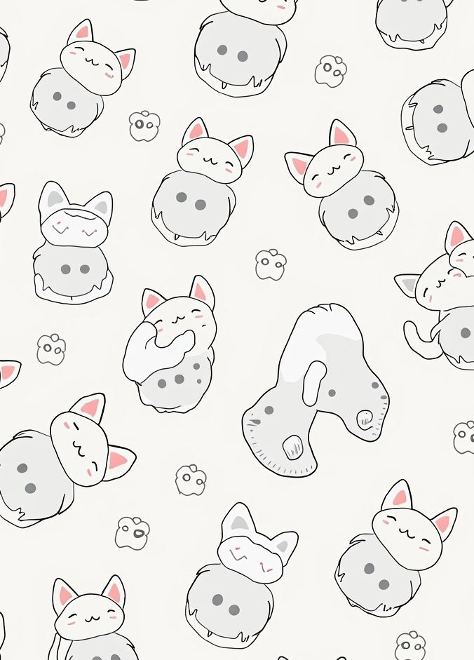 Cute Grey Bunny Cat Scattered Arrangement Rug