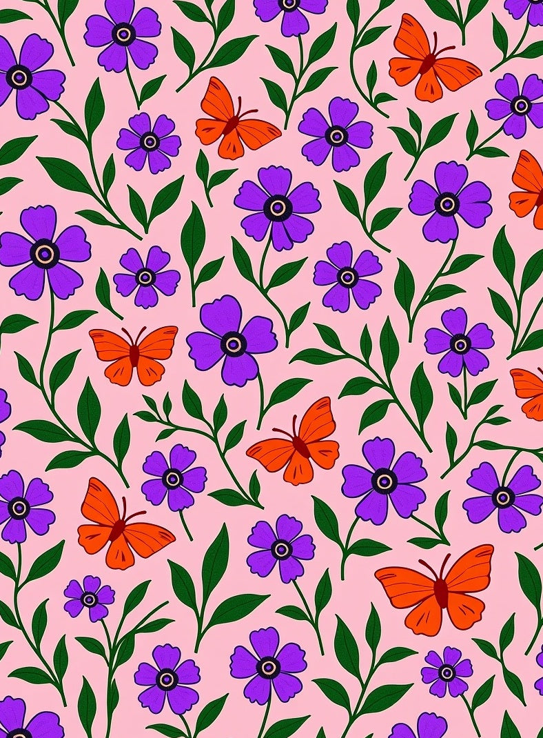 Purple Floral Orange Butterfly Garden Rug