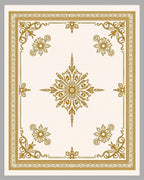 Golden Ornate Floral Medallion Ivory Rug