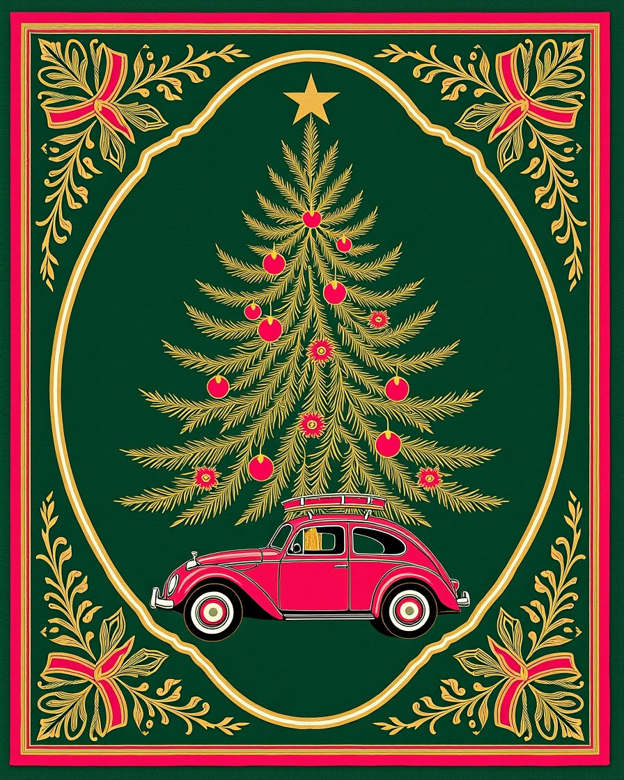 Vintage Car Under Christmas Tree Rug