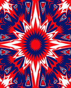 Vibrant Red Blue Sunburst Mandala Rug
