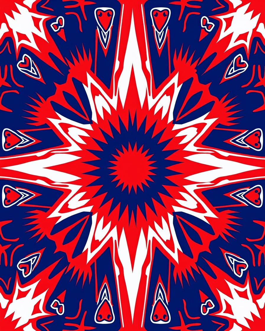 Vibrant Red Blue Sunburst Mandala Rug