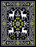 White Deer Yellow Floral Border Rug