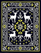 White Deer Yellow Floral Border Rug