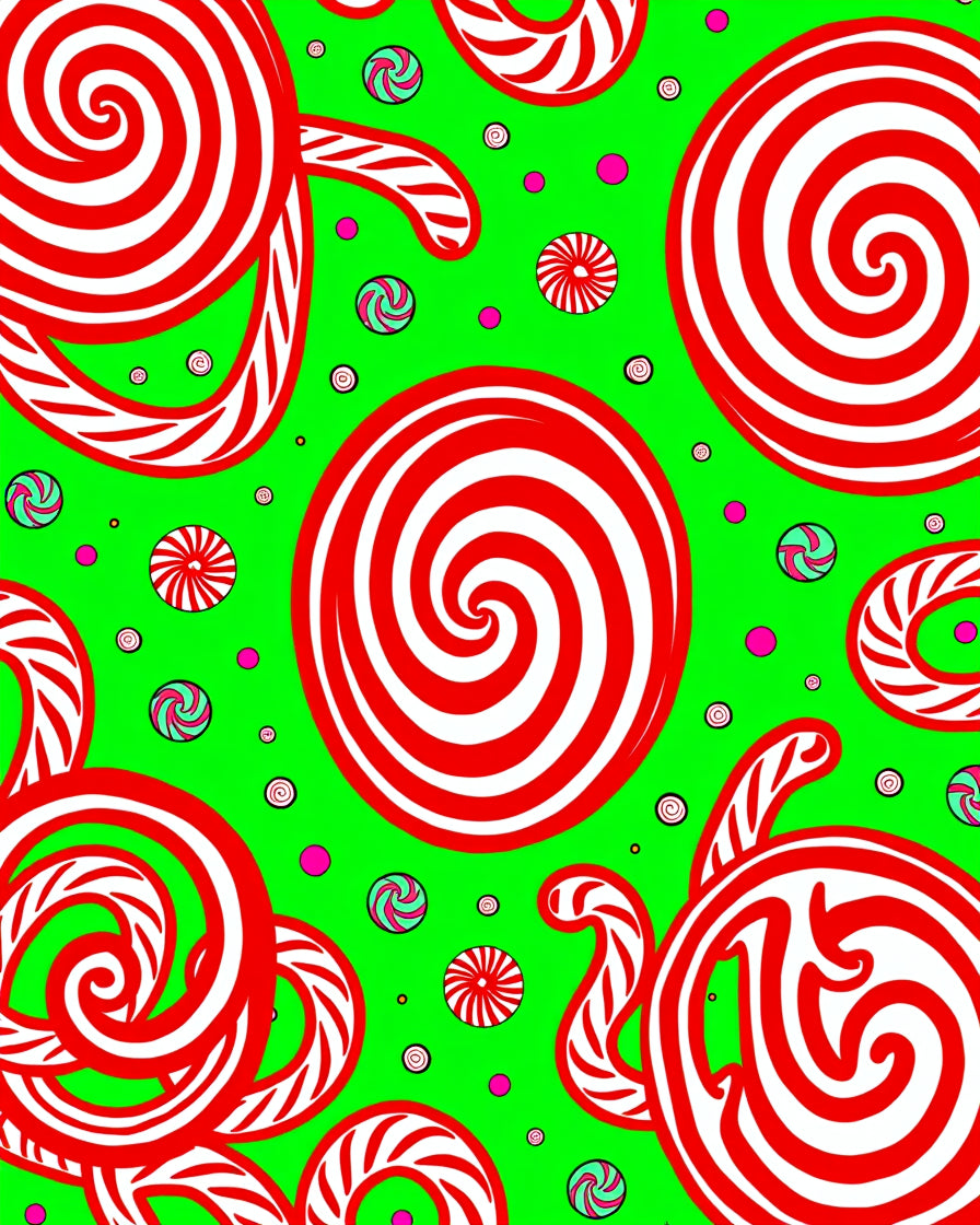 Whimsical Red Swirl Holiday Candies Rug
