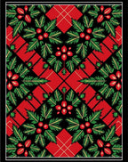 Festive Red Green Holly Floral Square Rug