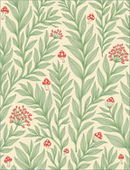 Whimsical Red Mushroom Green Leafy Vines Rug