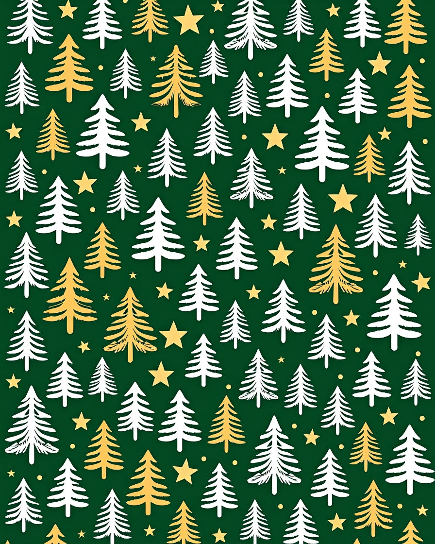 Green White Gold Forest Pines Rug