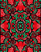 Vibrant Red Green Abstract Symmetry Rug