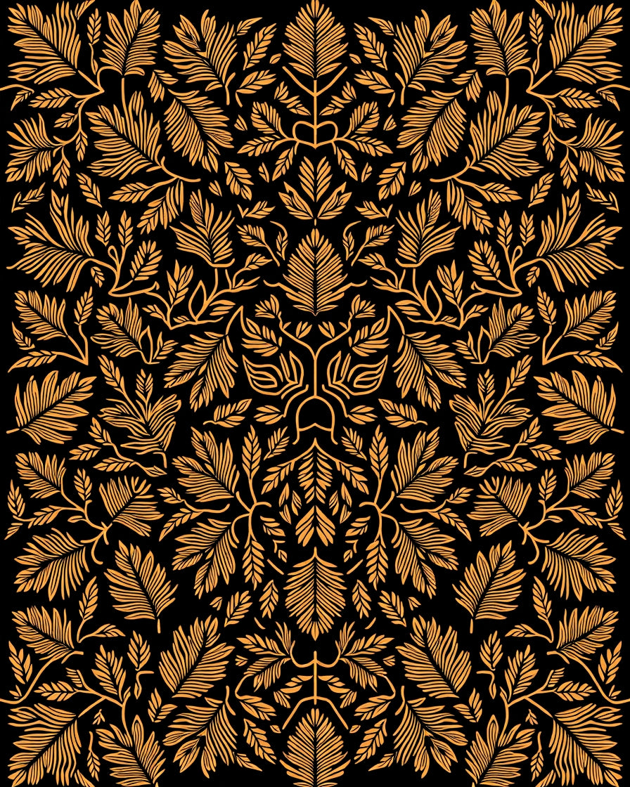 Golden Orange Leaf Symmetry Rug