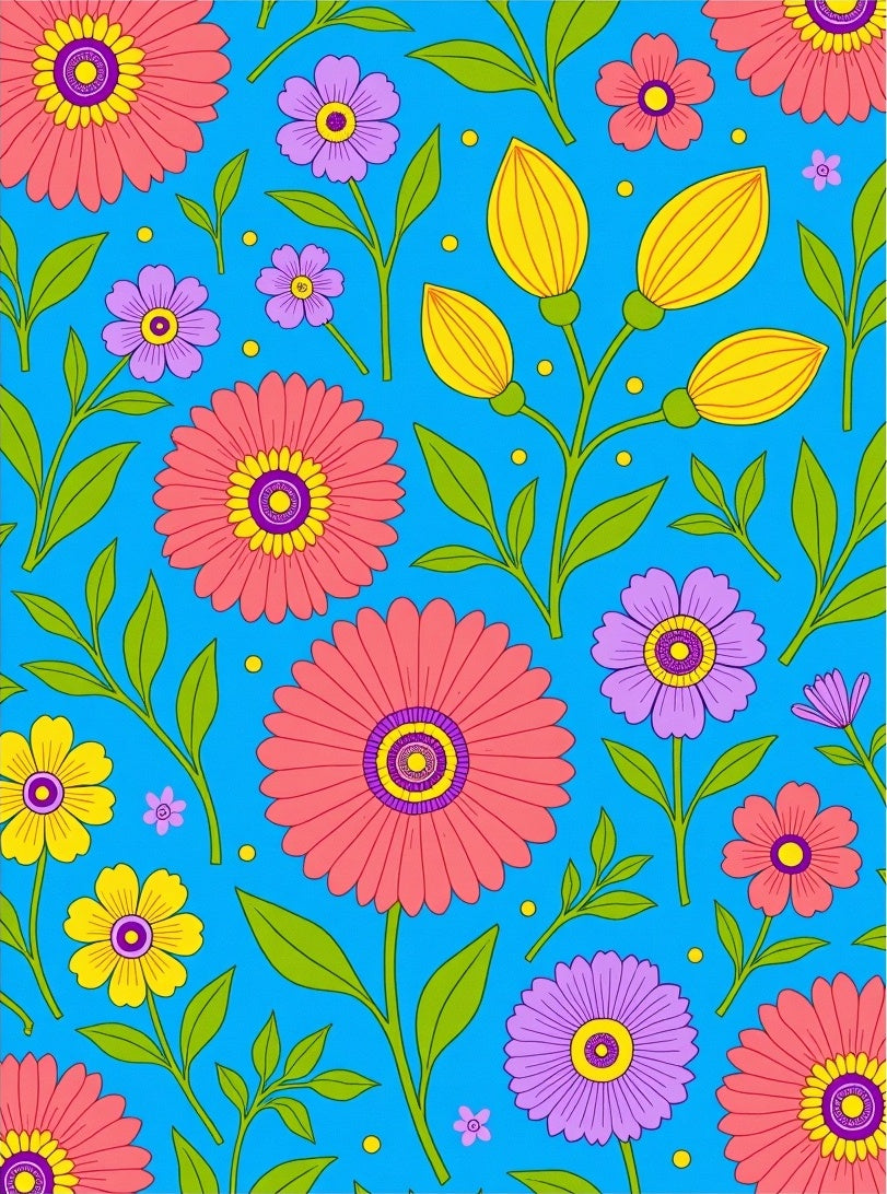 Bright Coral Purple Yellow Floral Garden Rug