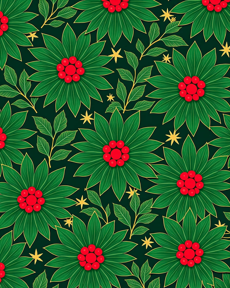 Emerald Green Poinsettia Berry Branches Rug