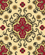 Vintage Red Floral Swirl Medallion Rug