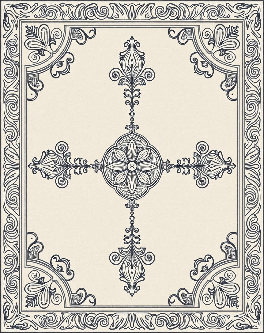 Vintage Navy Floral Medallion Border Rug