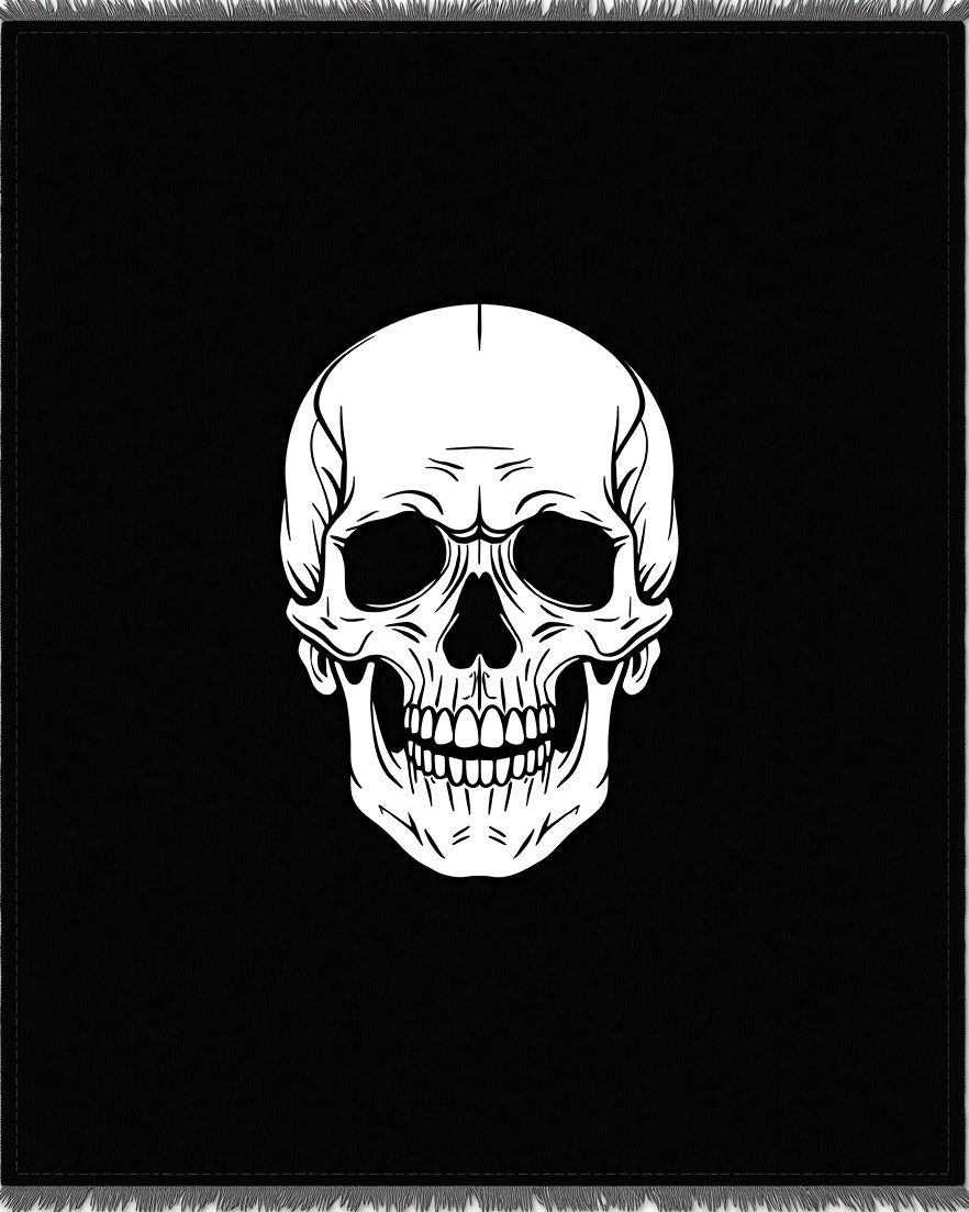 Grim White Skull Black Accent Rug
