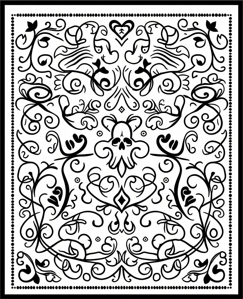 Gothic Black Swirl Skull Heart Rug