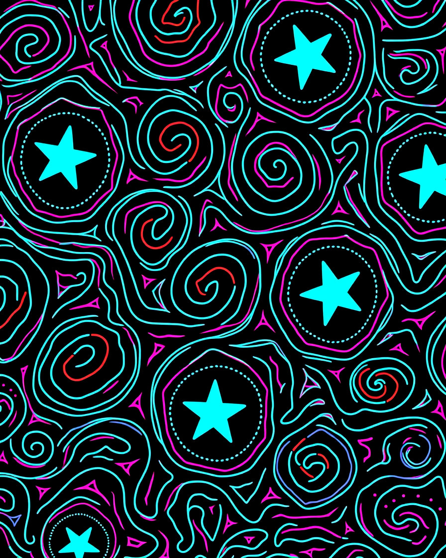 Neon Blue Star Swirl Abstract Rug