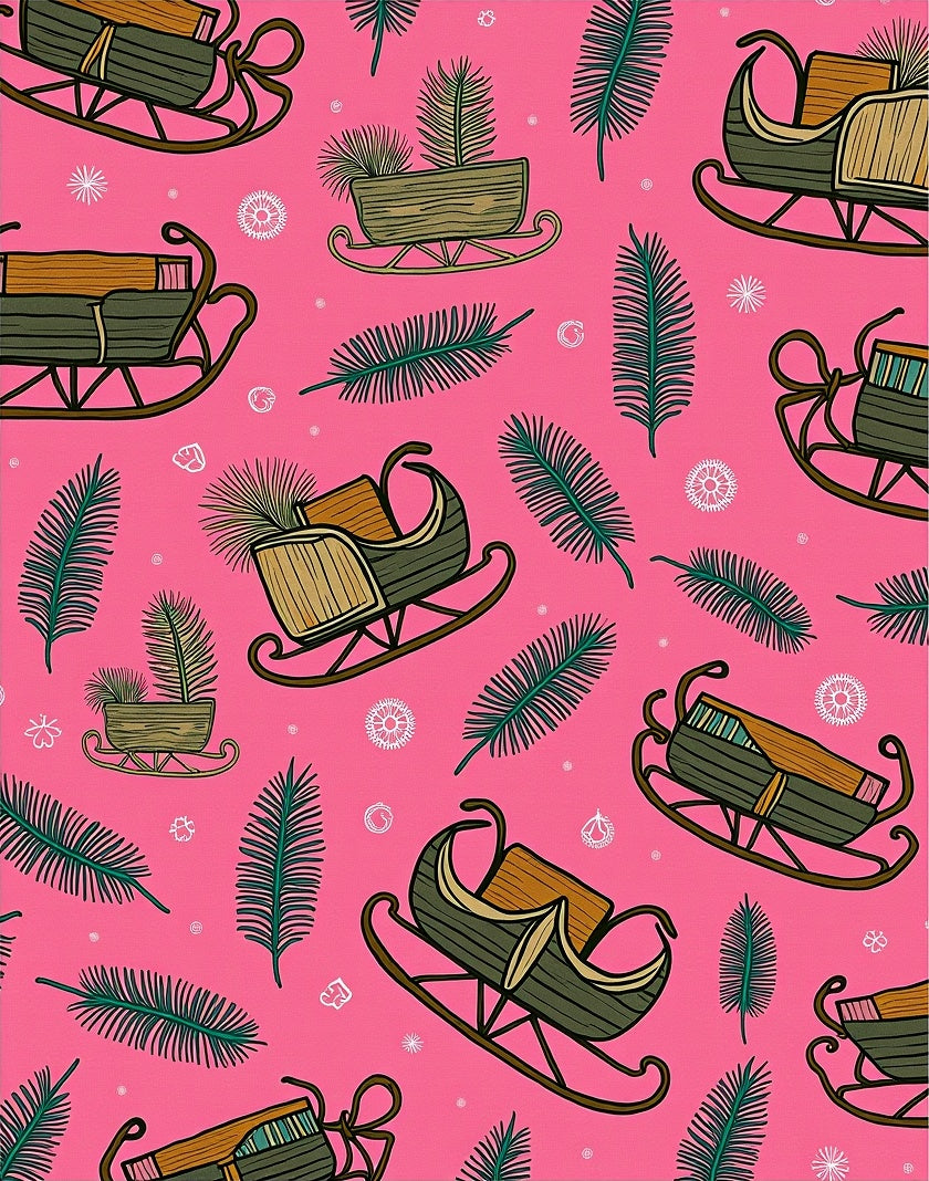 Pink Sleds and Pine Needles Repeat Rug