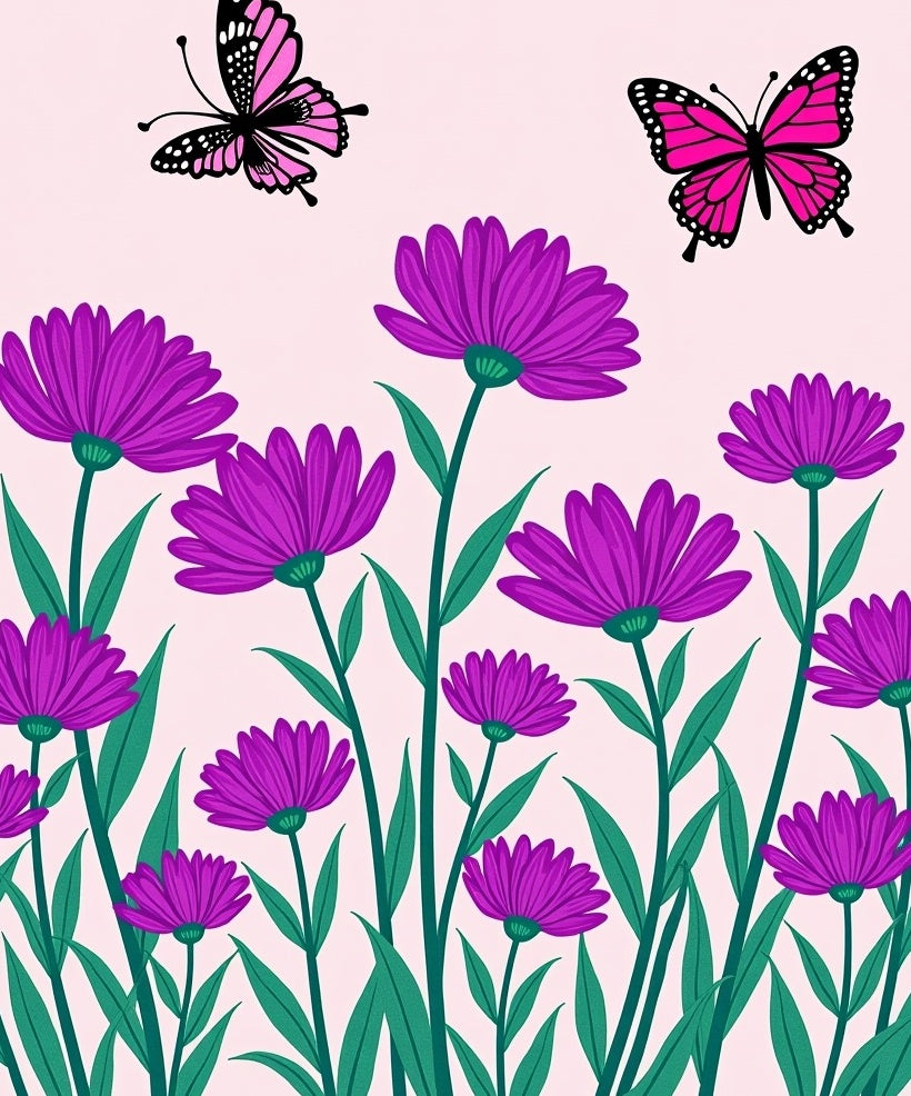 Vibrant Pink Butterfly Purple Floral Rug