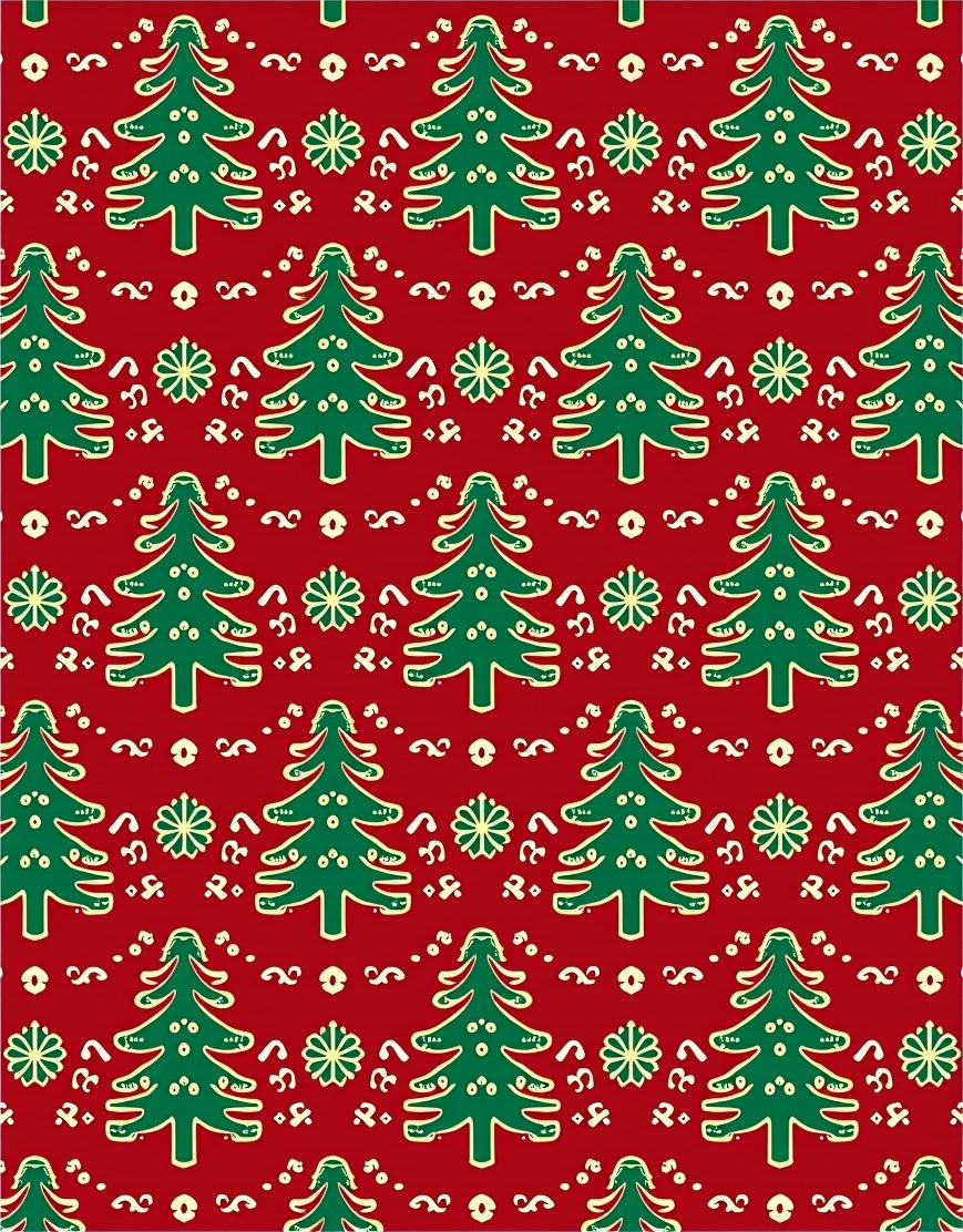 Crimson Green Christmas Tree Snowflakes Rug