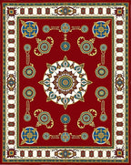 Crimson Red Ornate Medallion Border Rug