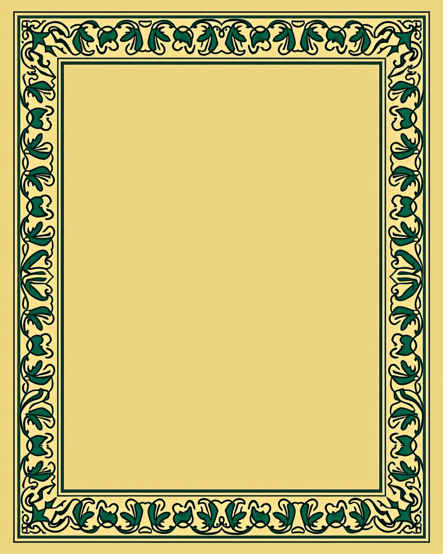Golden Green Nouveau Floral Border Rug