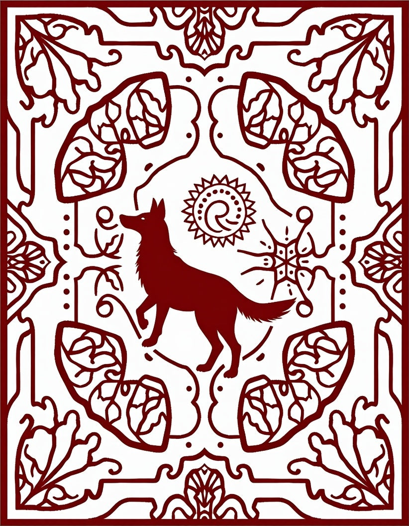Crimson Wolf Sun Floral Mandala Rug