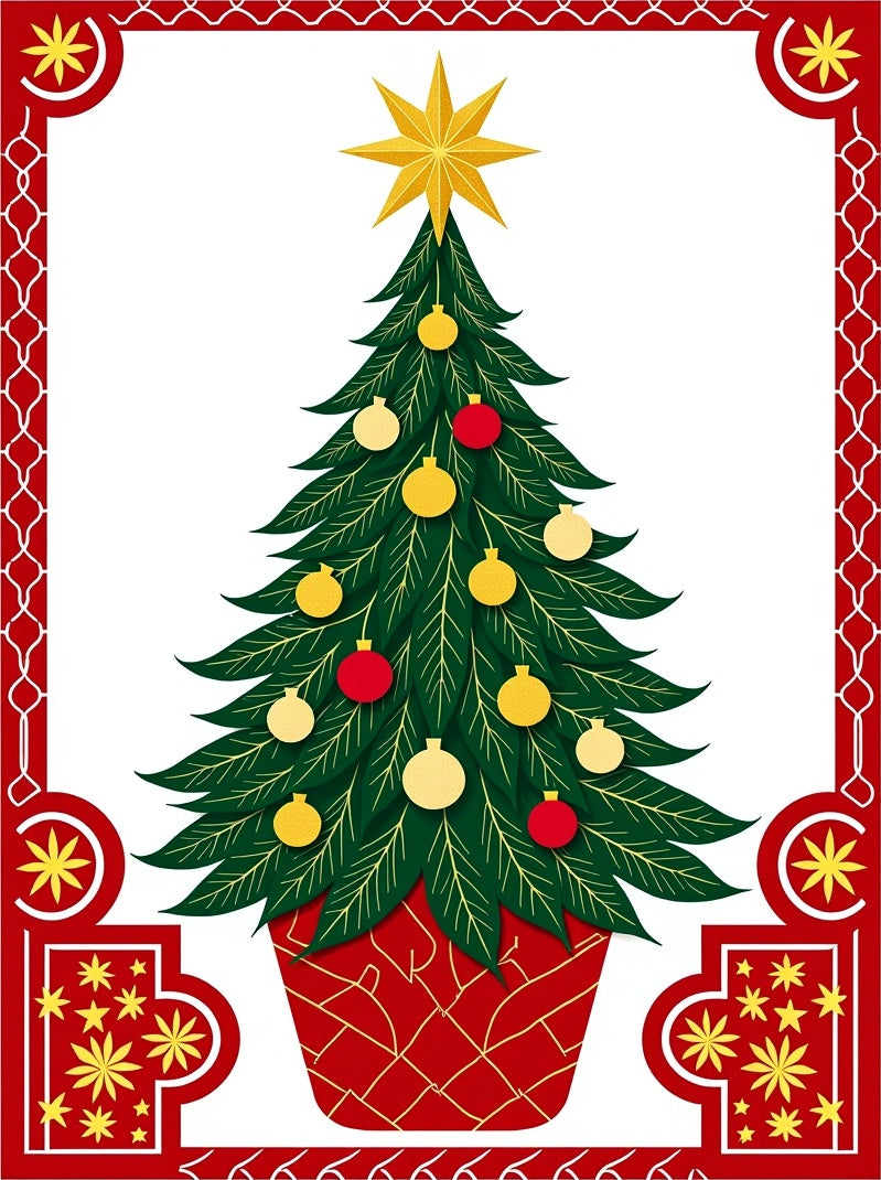 Festive Red and Gold Christmas Tree Rug