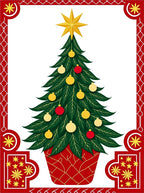 Festive Red and Gold Christmas Tree Rug