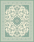 Green Botanical Scroll Border Rug