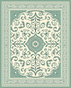 Green Botanical Scroll Border Rug