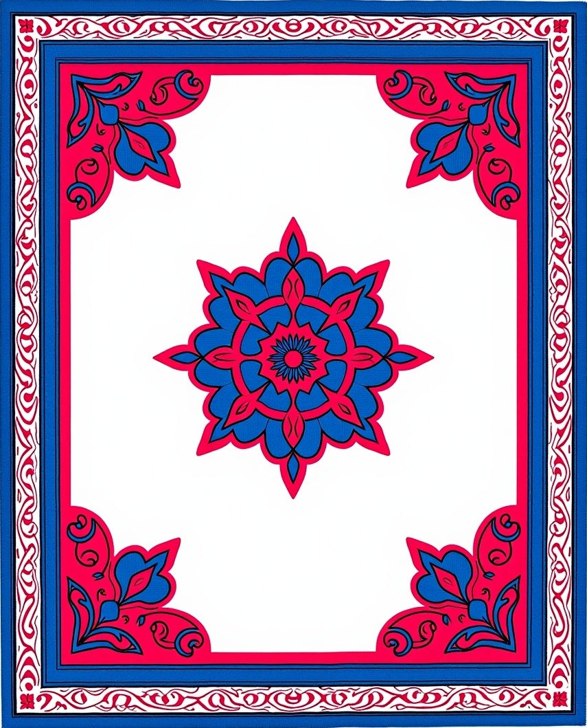 Bold Blue Royal Medallion Border Rug