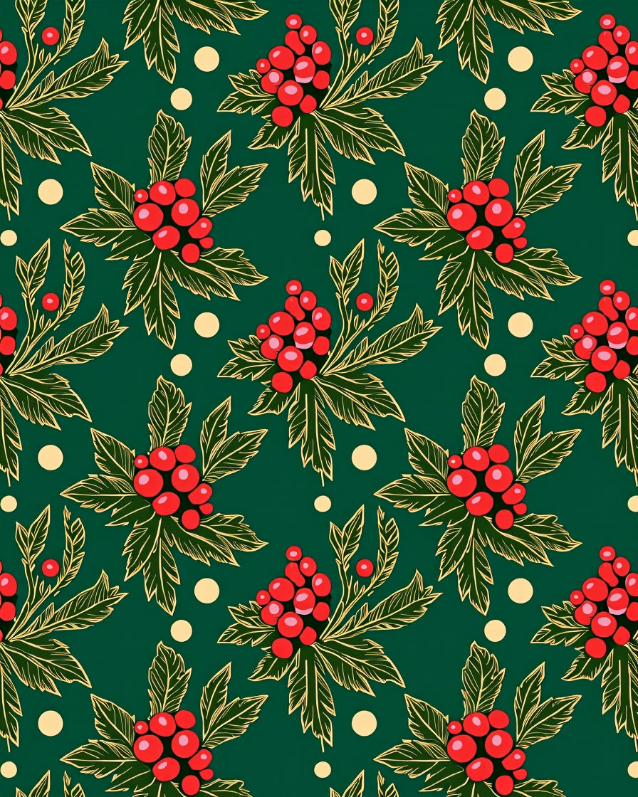 Red Holly Berry Leaf Medallions Rug