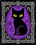 Mystical Black Cat Purple Stars Rug