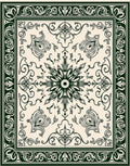 Dark Green Cream Floral Scrollwork Medallion Rug