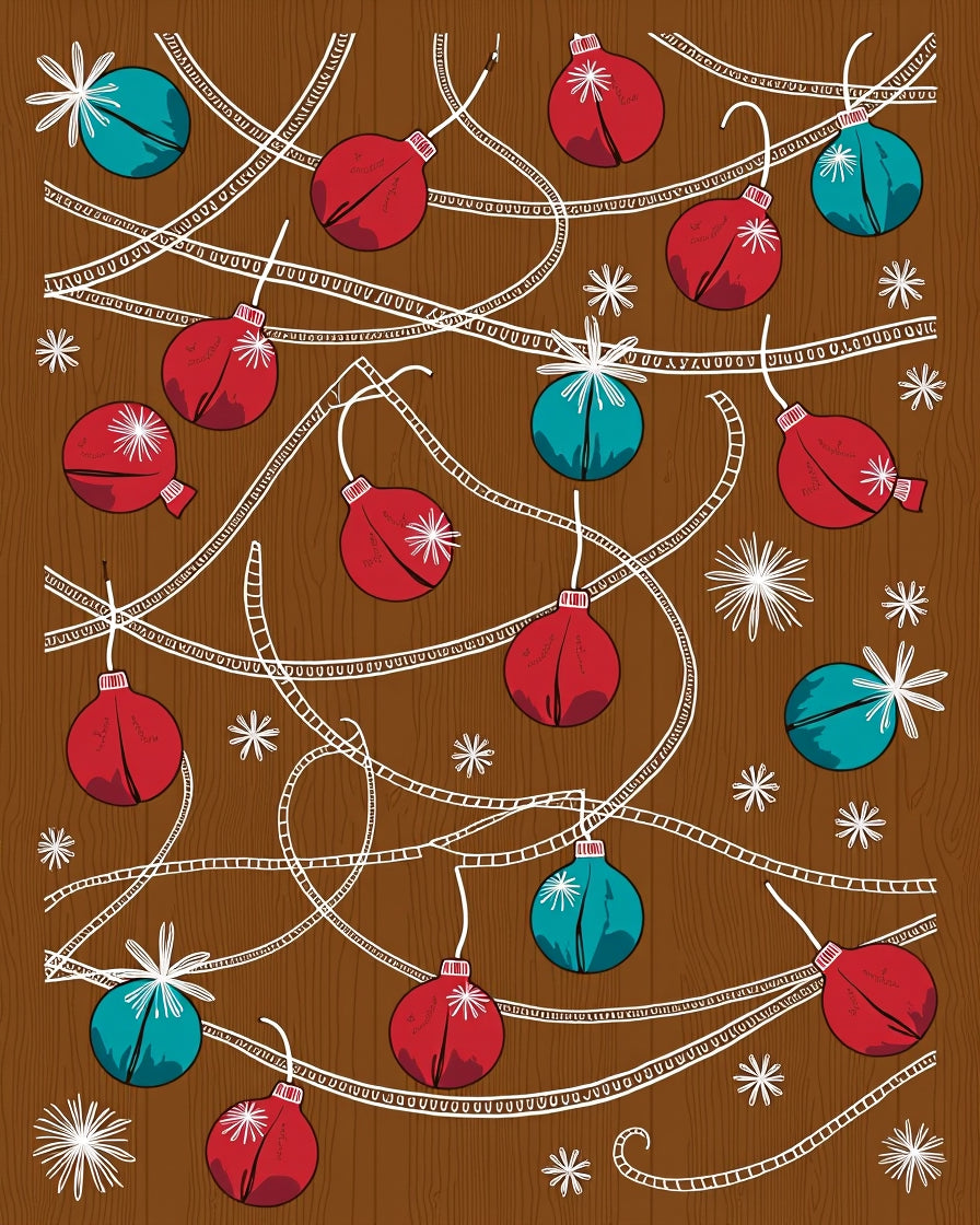 Red Teal Ornament Garland Background Rug