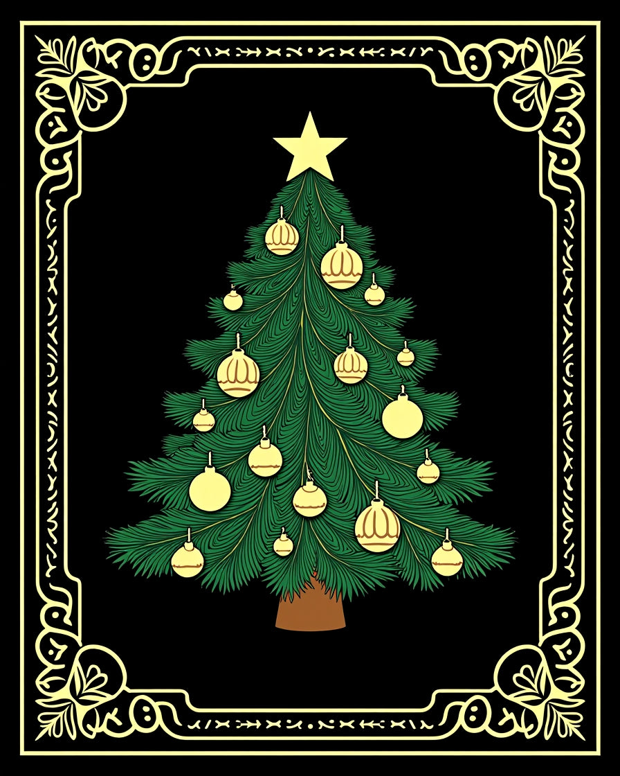 Golden Ornate Christmas Tree Festive Rug