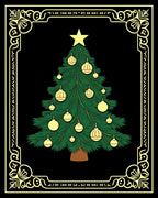 Golden Ornate Christmas Tree Festive Rug
