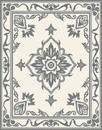 Classic Gray Floral Medallion Border Rug