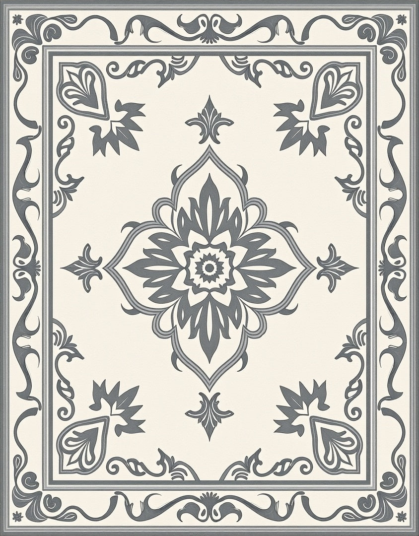 Classic Gray Floral Medallion Border Rug
