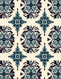 Deep Teal Floral Damask Cream Background Rug